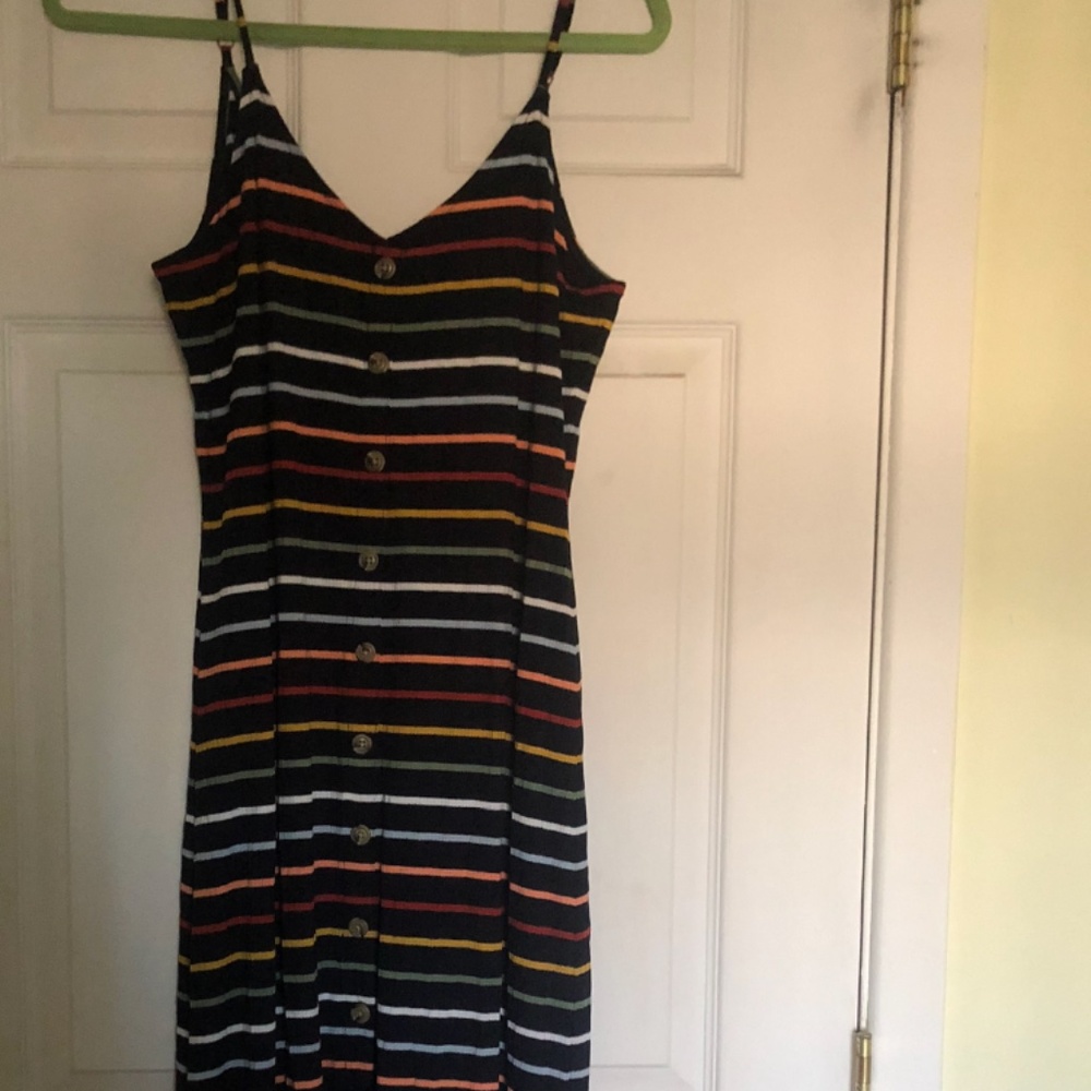 Summertime Sale! New Loft Navy Sleeveless Multi- Colored Striped Dress